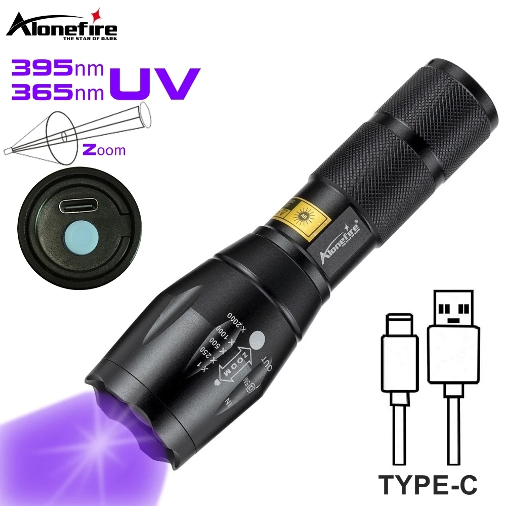 Alonefire G700-C 變焦 365/395nm 紫外線手電筒 USB 可充電寵物尿漬檢測器