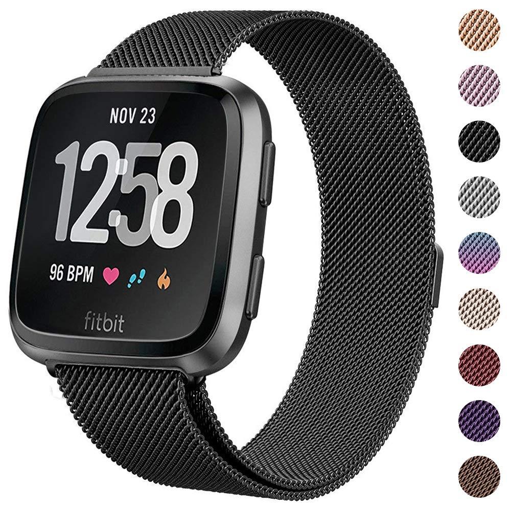 磁性錶帶兼容 Fitbit Versa/Versa 2/Versa Lite/SE,女士男士金屬可調節替換腕帶,適用於