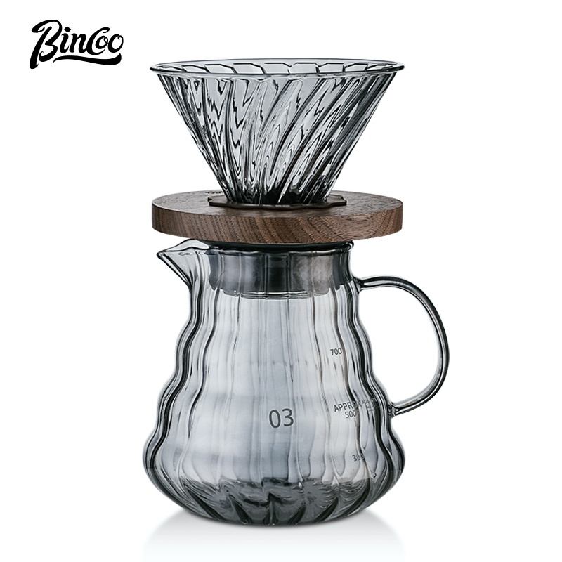 BINCOO 手沖咖啡壺套裝 v60濾杯 分享壺 咖啡胡桃木過濾 雲朵壺 咖啡器具 350ML/800ML