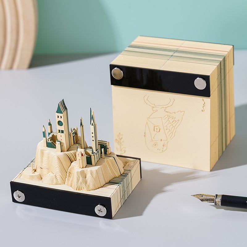 3d立體便籤紙 哈利魔法城堡模型裝飾 創意紙雕立體模型 手撕解壓便籤擺件
