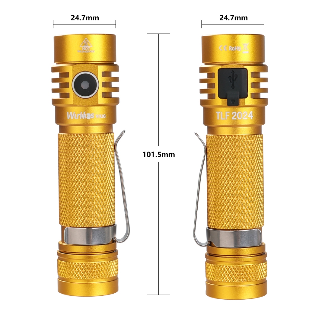 全新 Produck Wurkkos -TLF Golden WK03 18650 手電筒 Nichia 519A 50