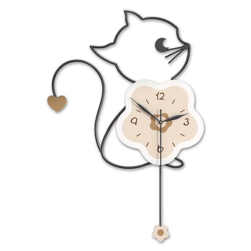可愛貓咪裝飾掛鐘創意簡約鐘錶家居客廳餐廳玄關背景裝飾時鐘掛牆掛錶