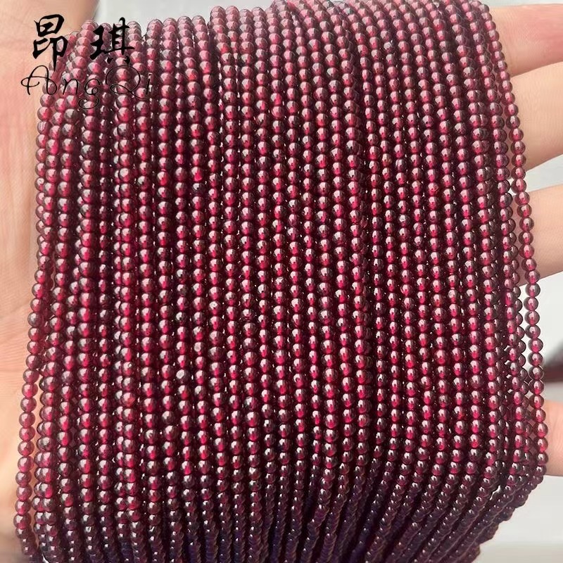 7A級天然紅石榴石散珠 3mm珠子天然石榴石圓珠DIY手鍊項鍊配飾材料