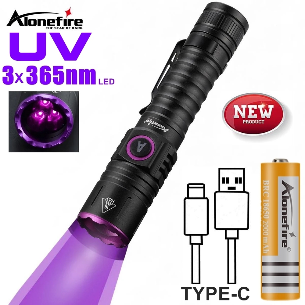 Alonefire SV103 15W UV 365nm 大功率黑光燈 USB 手電筒隱形墨水標記貓狗尿癬礦石錢熒光燈