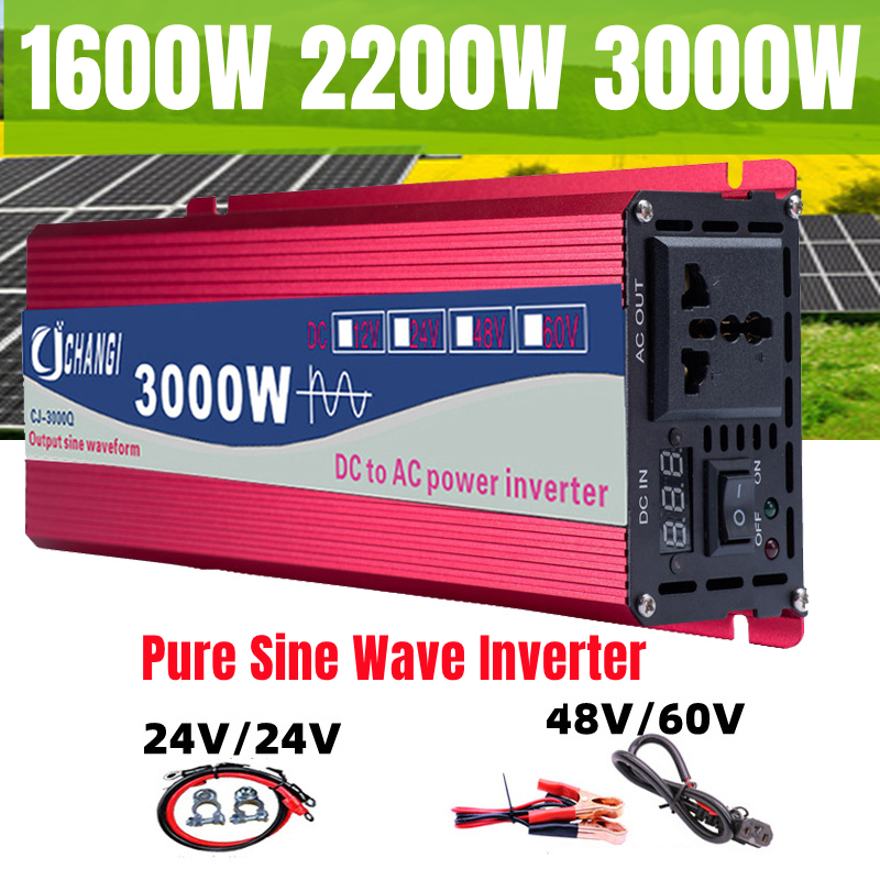 1600W/2200W/3000W純正弦波電源逆變器轉換器 直流12V/24V/48V/60V 轉交流 110V/220