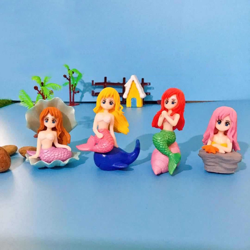 4 件/套 5-6 厘米迪士尼公主小美人魚愛麗兒貝殼 Q 版蛋糕 DIY 裝飾 PVC 可動人偶模型娃娃玩具