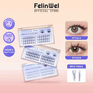 Felinwel Fake Cluster Eyelash Natural Look 人造簇狀睫毛帶膠水和工具套裝,用於