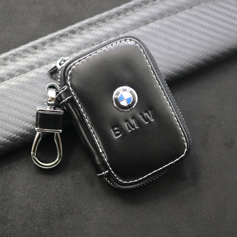 汽車標誌黑色鑰匙包零錢包皮革拉鍊鑰匙包適用於寶馬 E61 E90 E82 E70 E71 E87 E88 E89 X5