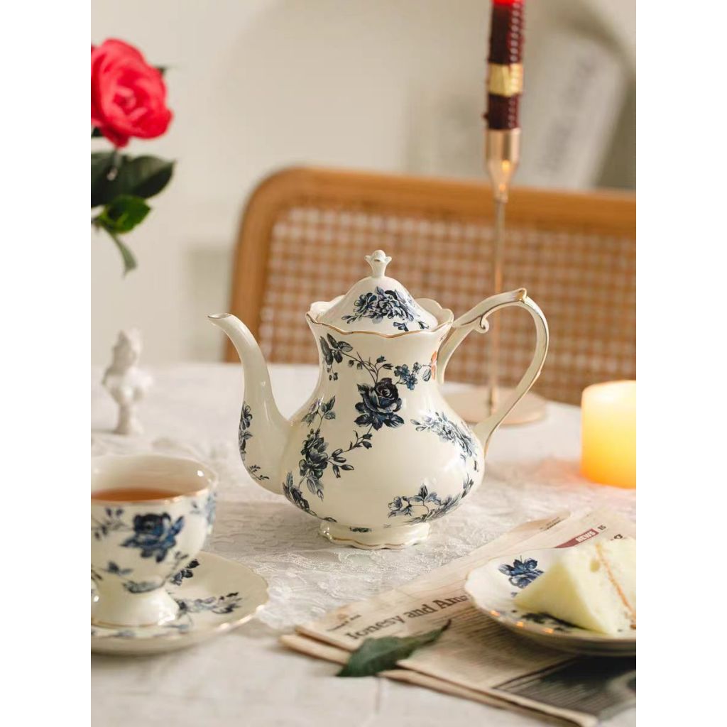 英式宮廷風青花瓷 高級感陶瓷茶壺 陶瓷咖啡杯 骨瓷咖啡杯 花茶杯 茶杯組  茶壺組