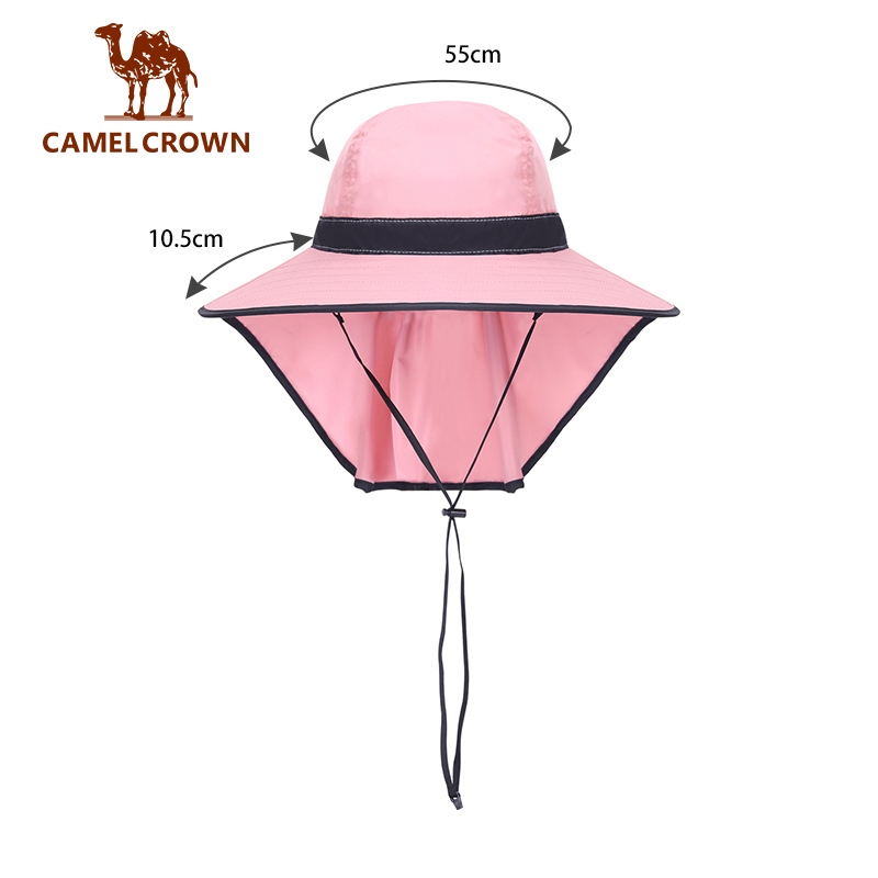 CAMEL CROWN駱駝 遮陽漁夫帽 女士防護太陽帽 遮蓋臉部防紫外線遠足騎自行車運動太陽帽