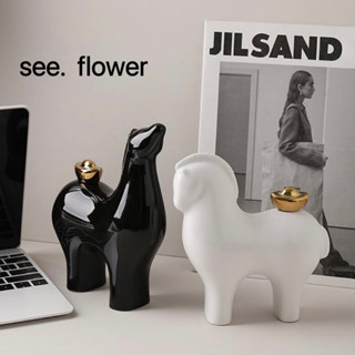 【SEE✿ FLOWER】北歐ins簡約現代馬上有錢陶瓷擺件老闆辦公室招財家居酒櫃裝飾品開業禮物生意興隆 酒櫃擺件輕奢客