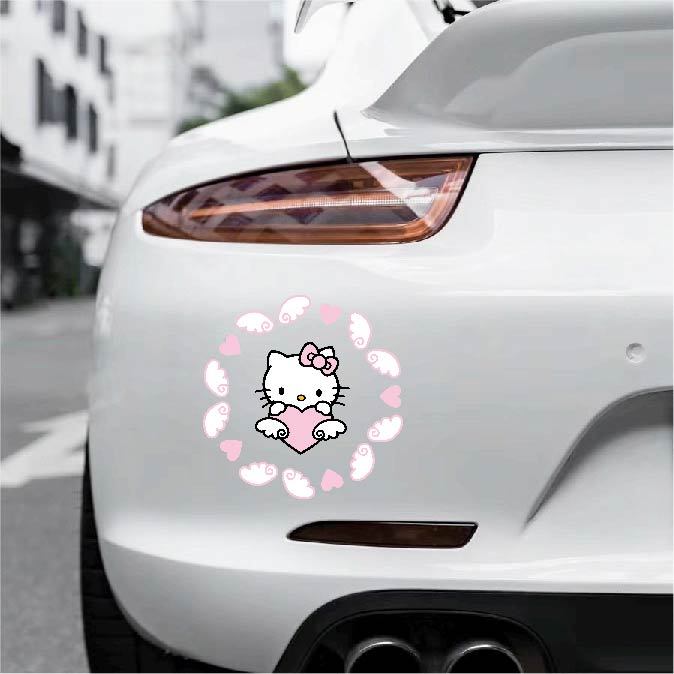 Hl Hello Kitty 可愛貼紙卡通貼紙裝飾摩托車 Kitty 貓車裝飾貼紙防水電動車美容改裝