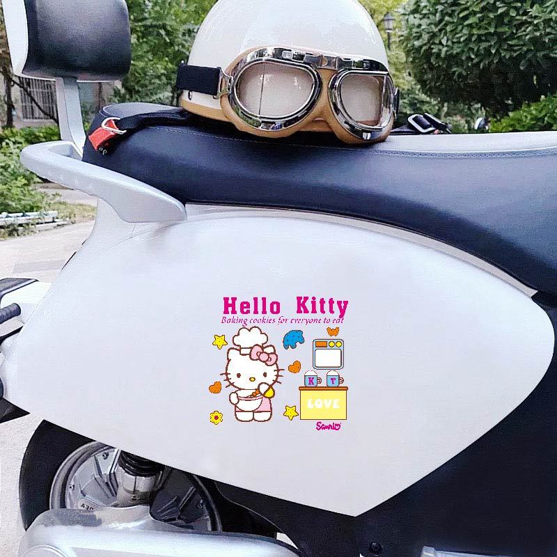 Hl 卡通花朵防水貼紙,HelloKitty 裝飾貼紙,可愛的摩托車和電動車貼紙