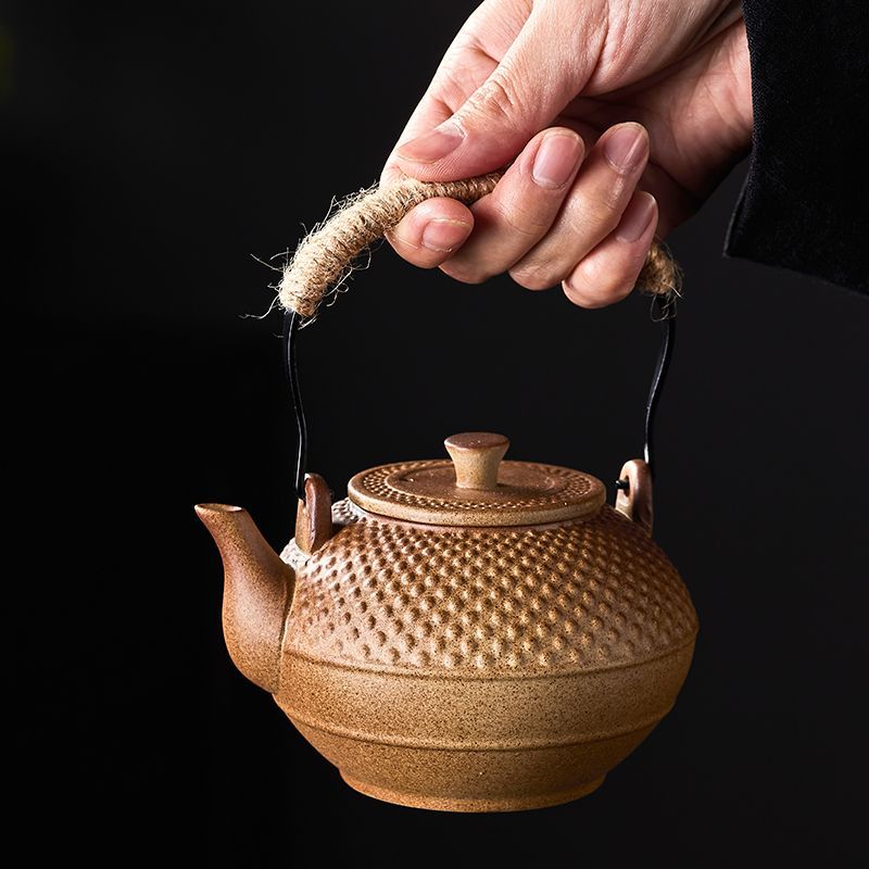 圍爐煮茶柴燒茶壺提樑壺粗陶茶具套裝防爆加熱溫茶器家用泡茶壺