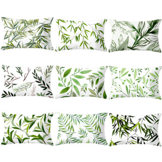 綠葉靠墊套滌綸 30x50.40x60.50x70。夏季花園新鮮裝飾抱枕套。矩形汽車沙發號碼抱枕套。