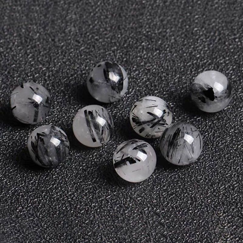 買十送一單顆天然黑髮晶水晶散珠子圓珠DIY手工飾品配件手鍊項鍊串珠配珠隔珠