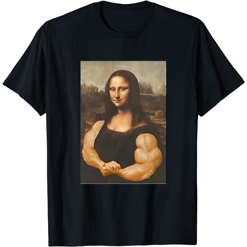 蒙娜麗莎Mona Lisa Muscles Gym 油畫 健身 肌肉 袖男女同款休閒寬鬆T恤