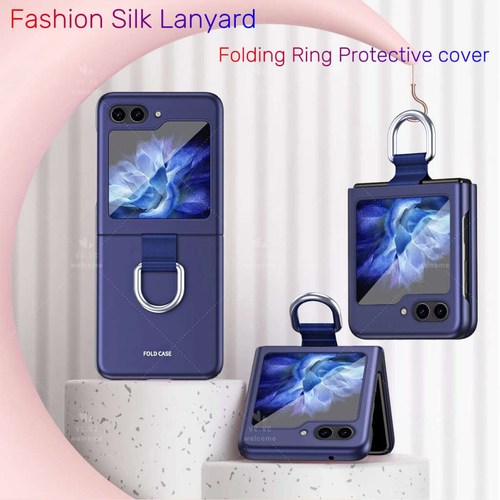 SAMSUNG 三星 Z Flip 5 4 3 時尚折疊手機殼絲綢掛繩手機殼適用於 Galaxy Z Flip 3 4