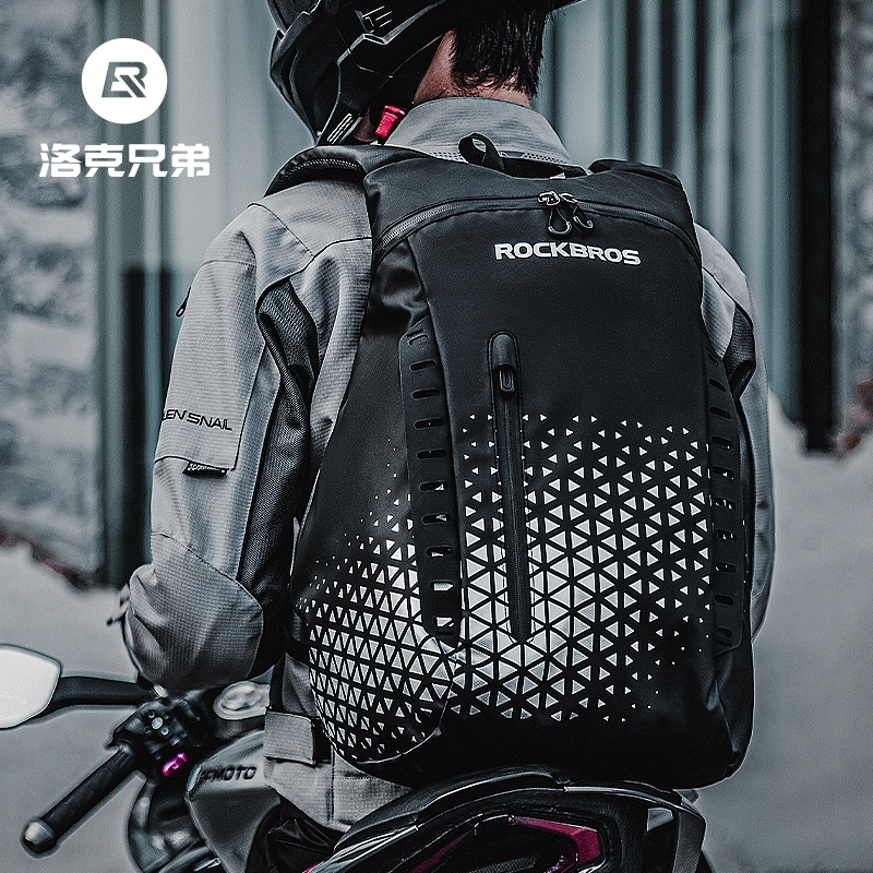 Rockbros 摩托車頭盔包便攜14.5L大容量收納背包可調節反光警示騎行配件