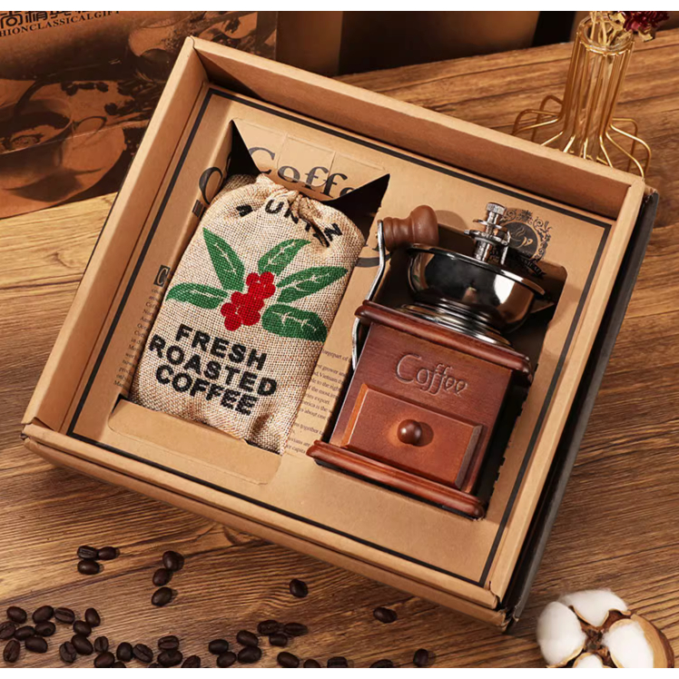 復古手磨咖啡機套裝咖啡豆研磨機手搖磨豆機禮盒手動咖啡器具送禮