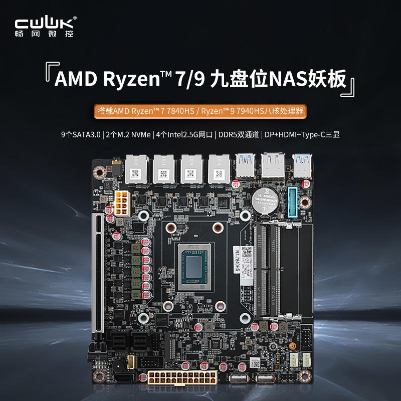 暢網AMD-7735HS/7840HS/8845HS/7940HS八盤九盤位NAS妖板雷電4/USB4/40G速率8K顯