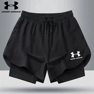 Under Armour 運動短褲假兩件馬拉松跑步田徑訓練籃球深蹲三合會男士女士速乾健身運動短褲雙層防曬短褲