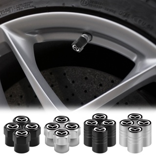 MAZDA 4 件銀色/黑色金屬汽車輪胎氣帽六角形/圓柱形汽車車輪輪胎桿蓋適用於馬自達 5 6 323 626 RX8