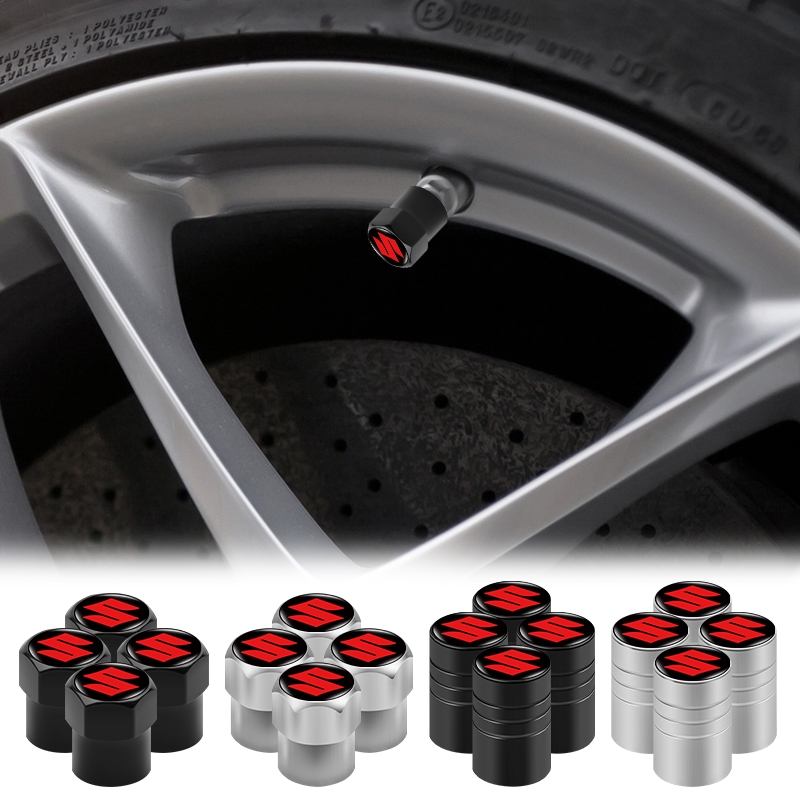SUZUKI 4 件裝銀色/黑色金屬汽車輪胎蓋汽車標誌六角形/圓柱形汽車氣門芯蓋適用於鈴木 Sx4 Swift Jimn