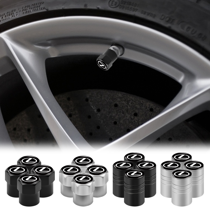 4 件裝合金汽車標誌輪胎蓋旋入式六角/圓柱形汽車車輪閥芯蓋適用於雷克薩斯 ES300 RX330 RX300 GS300