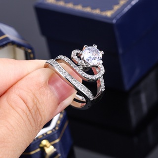 仿真鑽石八心八箭戒指 女歐美時尚滿鑽訂婚套裝戒女