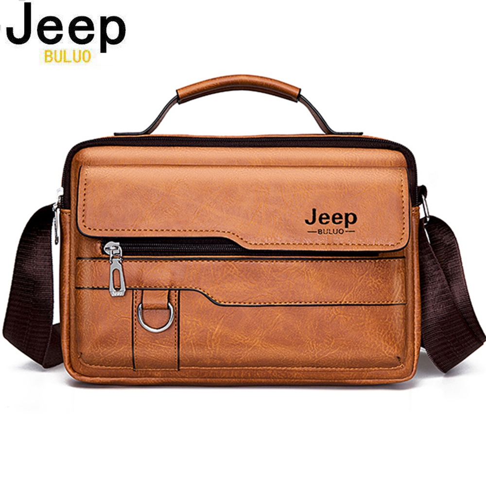 Jeep buluo 品牌男士斜挎單肩高品質手提包時尚商務男士斜挎大碼 PU 皮包-8302