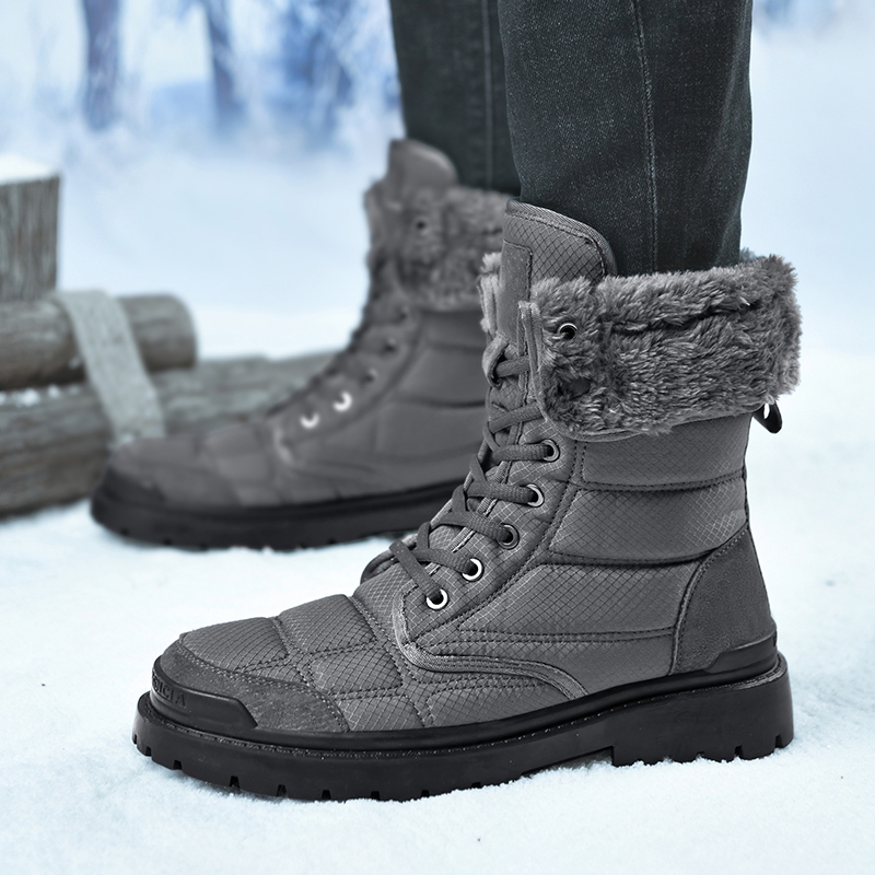 新款冬季男士高幫棉鞋加絨加厚保暖雪地靴東北戶外防水防滑靴 ODOW