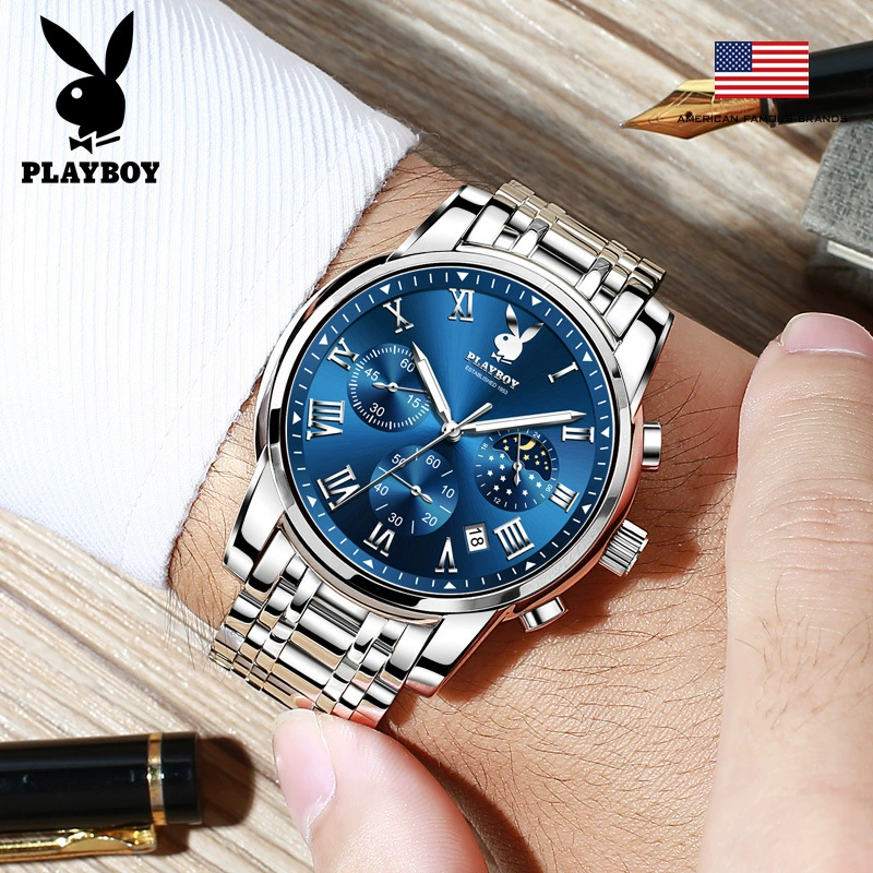 PLAYBOY手錶 3026 （百分百正品）多功能優質機芯 夜光 防水  三眼六針 高級石英男士手錶