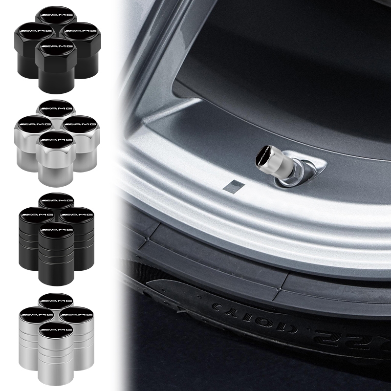 4 件裝黑色/銀色金屬汽車輪胎蓋六角形/圓柱形汽車車輪輪胎蓋適用於梅賽德斯奔馳 AMG GLC GLE CLA GLA