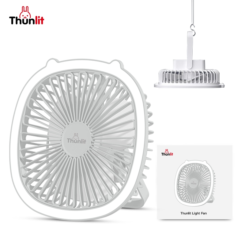 Thunlit 檯燈風扇戶外可充電可懸掛風扇適用於露營學生室內桌上型風扇帶燈可拆卸罩