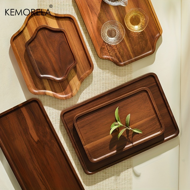日式家用相思木長方形托盤木製茶杯收納盤餐盤架木製收納托盤蛋糕托盤木製餐盤適合家庭和餐廳