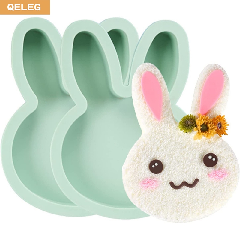 QELEG 2 件心形蛋糕層盤套裝 6 英寸彩虹蛋糕烤盤愛矽膠蛋糕模具適用於披薩蔬菜煎餅復活節兔子和樹脂工藝品(兔子)