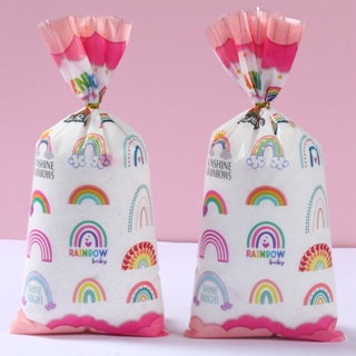 50 件裝 Boho Rainbow 糖果袋兒童禮品袋塑料彩虹禮品袋零食袋帶扭結波西米亞主題生日派對用品玻璃紙袋