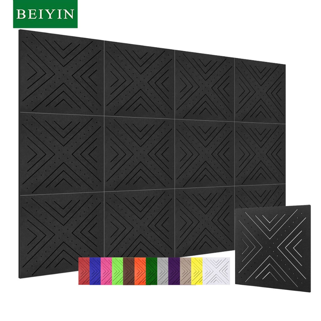Beiyin 12 件裝吸音板,12"X12"IN 隔音墊和用於家庭工作室/辦公室/KTV/遊戲室的高密度隔音牆板