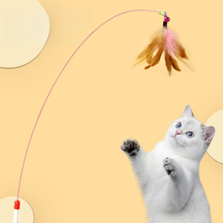 新款金屬鋼絲逗貓棒 貓咪玩具寵物玩具帶羽毛鈴鐺逗貓杆寵物用品 莓莓愛寵