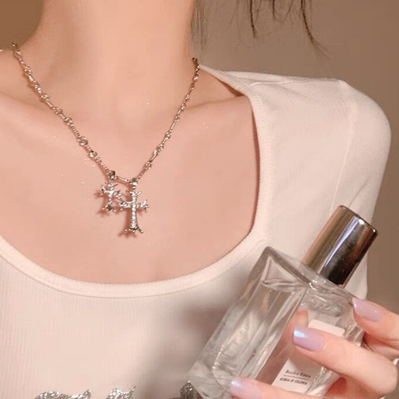 韓國鑽石十字架項鍊男女銀色情侶禮物嘻哈朋克風