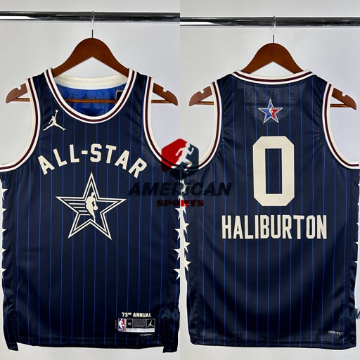 男式熱壓印第安那溜馬隊泰雷塞哈利伯顿Pacers Tyrese Haliburton NBA全明星藍色籃球球衣