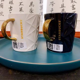 【 啾啾家 】ins韓國星巴克咖啡杯 馬克杯限量星爸爸杯子經典黑金款馬克杯陶瓷咖啡杯喝水杯情侶對杯勺蓋
