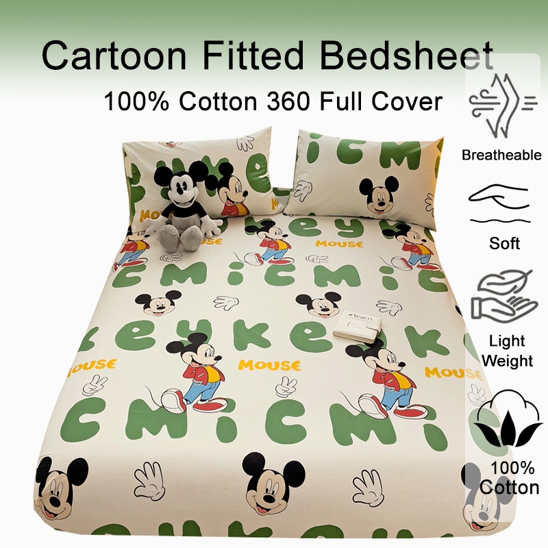 【現貨】迪士尼100%棉印花床包 床罩 床套 單人床包 雙人床包 加大床包 米老鼠 枕頭套 迪士尼大耳狗有鬆緊帶 吸溼排