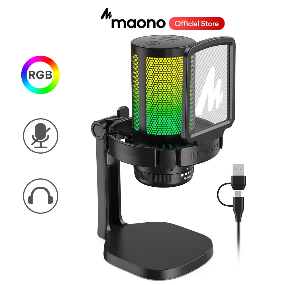 Maono DGM20 USB 麥克風RGB遊戲麥克風電容麥克風RGB麥克風降噪麥克風帶麥克風增益RGB燈