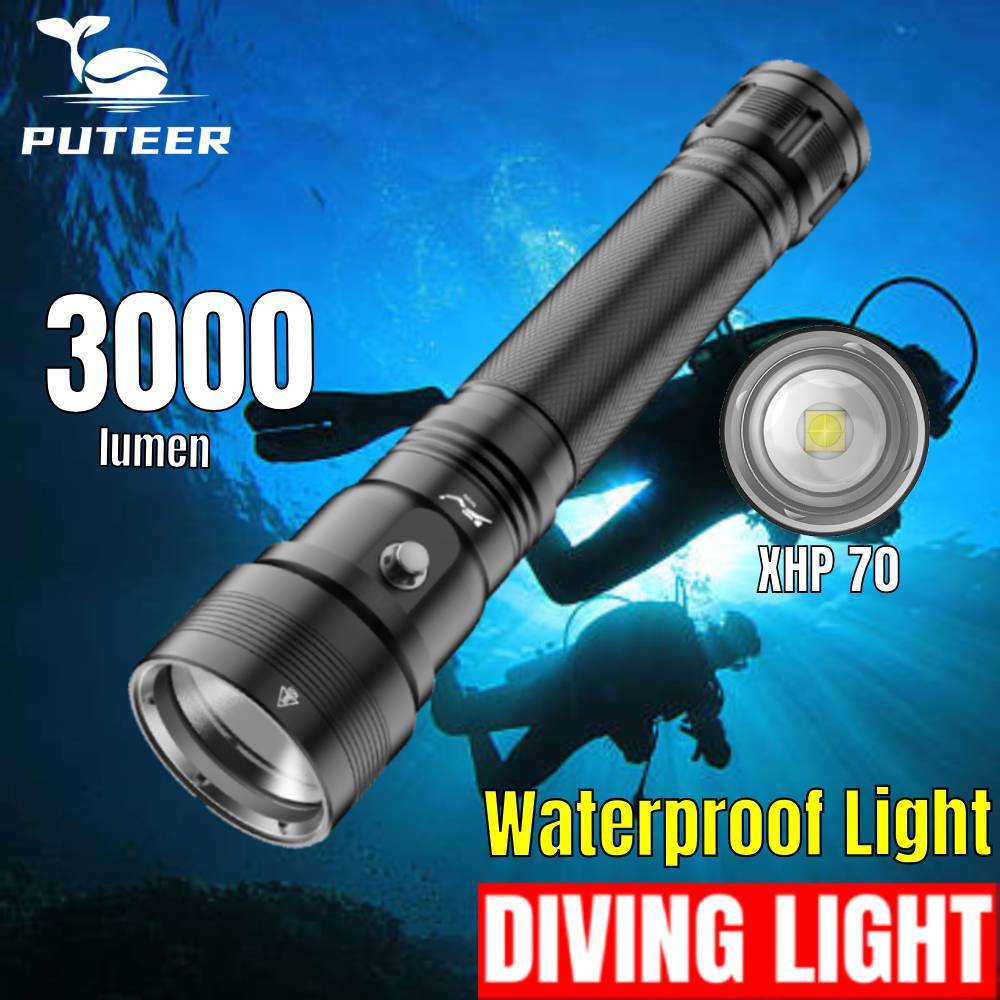 Puteer 手電筒防水原裝 XHP70 XHP50 Led 水下潛水手電筒,用於潛水浮潛