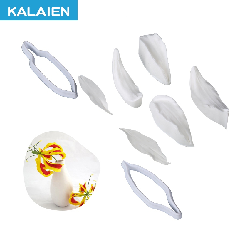 KALAIEN 8 件花環蘭花翻糖花模具花瓣矽膠模具和不銹鋼刀具套裝創意蛋糕裝飾工具可食用適合主題蛋糕