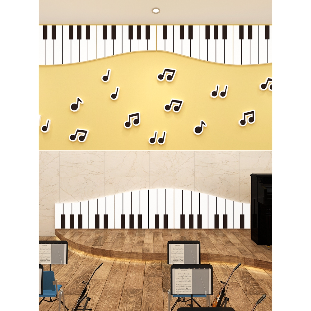 鋼琴音樂教室黑白琴鍵3d立體雪弗板樂器音符牆面裝飾佈置自粘牆貼