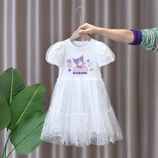 小女孩酷洛米 90-160碼 庫洛米kuromi夏季純棉短袖女童公主風網紗洋裝連衣裙
