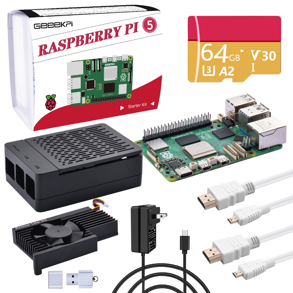 52pi 適用於 Raspberry Pi 5 8GB 入門套件,帶 Pi 5 板,帶有主動冷卻器的 Pi 5 外殼,6